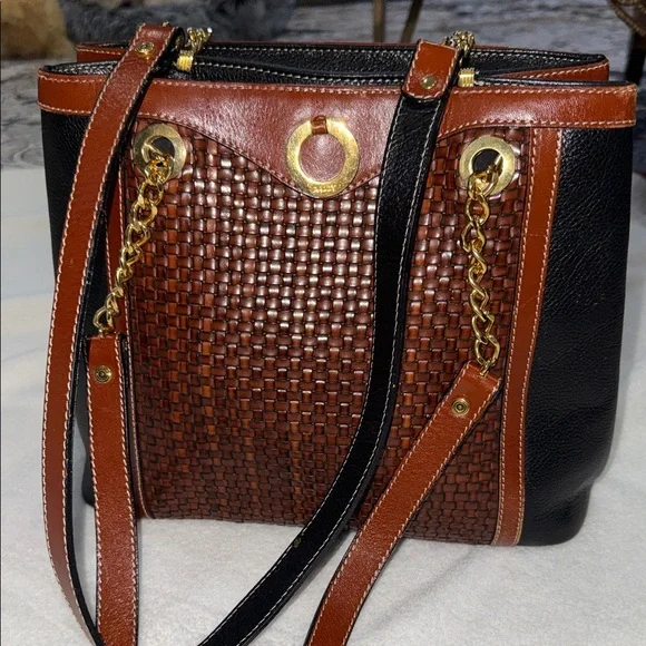 Bally | Bags | Bally Black And Brown Woven Shoulder Bag  display picture 1